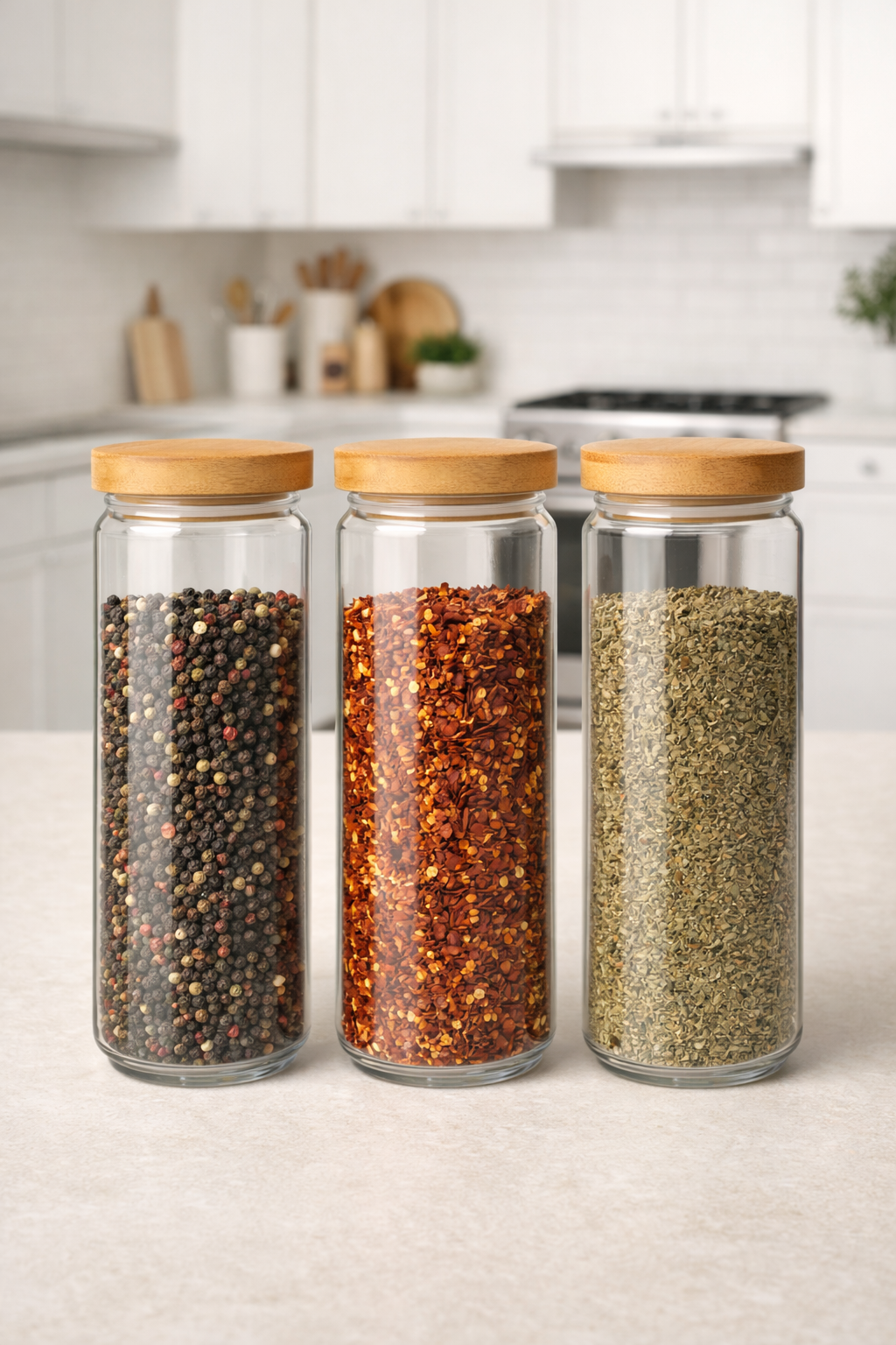 Bambu Conta Kapaklı 3'lü Borosilikat 1200ml Kavanoz Seti KW-790