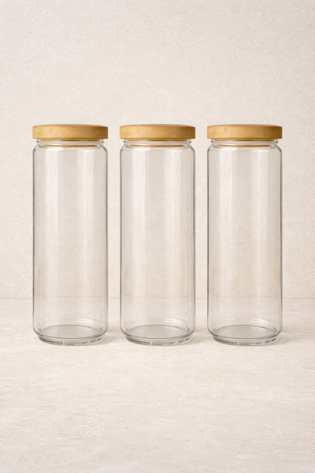 Bambu Conta Kapaklı 3'lü Borosilikat 1200ml Kavanoz Seti KW-790