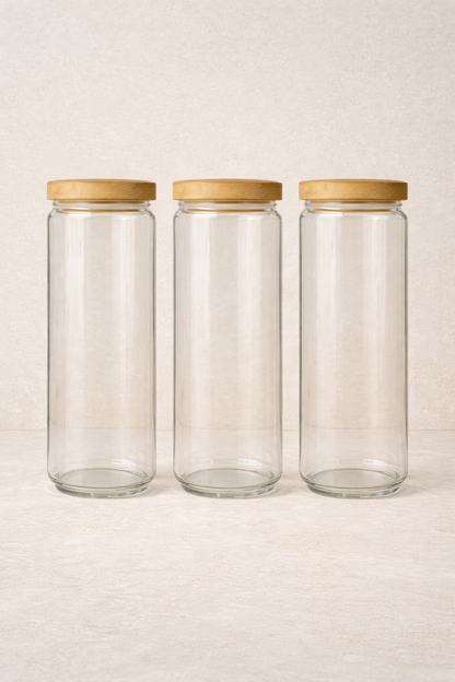 Bambu Conta Kapaklı 3'lü Borosilikat 1200ml Kavanoz Seti KW-790