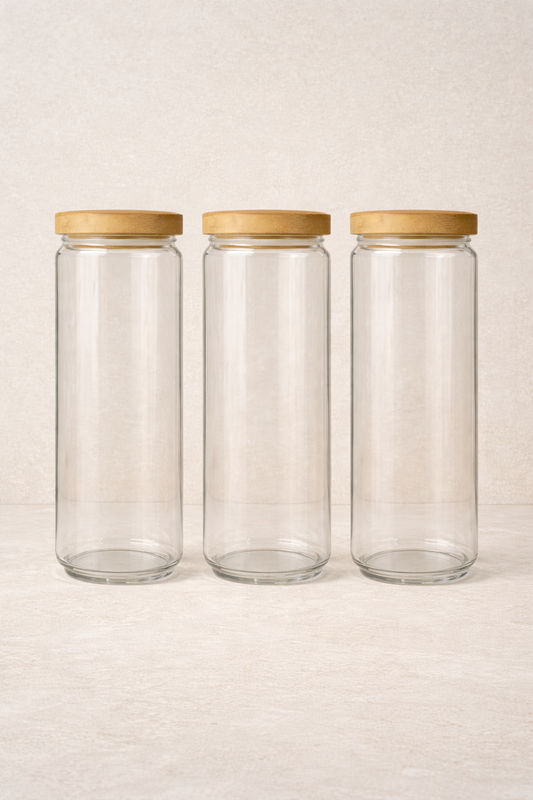 Bambu Conta Kapaklı 3'lü Borosilikat 1200ml Kavanoz Seti KW-790