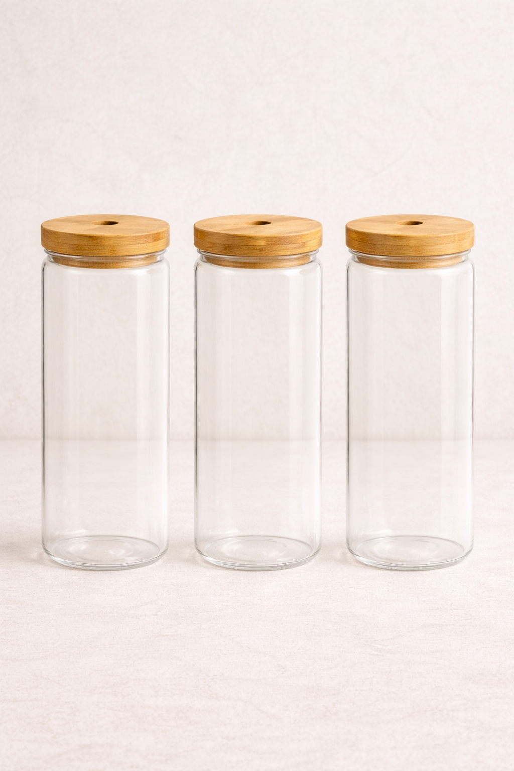 Bambu Conta Kapaklı 3'lü Borosilikat 1500ml Kavanoz Seti KW-791