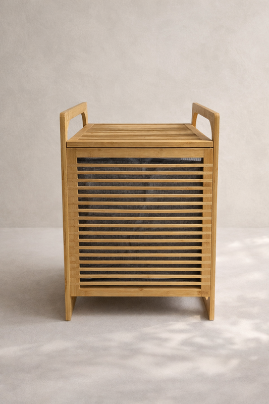 Doğal Bambu Çamaşır Sepeti Kapaklı Katlanabilir Dayanıklı Kirli Sepeti SHN-2100