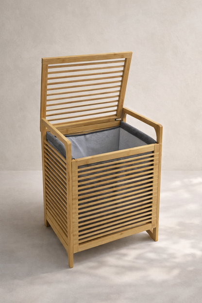 Doğal Bambu Çamaşır Sepeti Kapaklı Katlanabilir Dayanıklı Kirli Sepeti SHN-2100