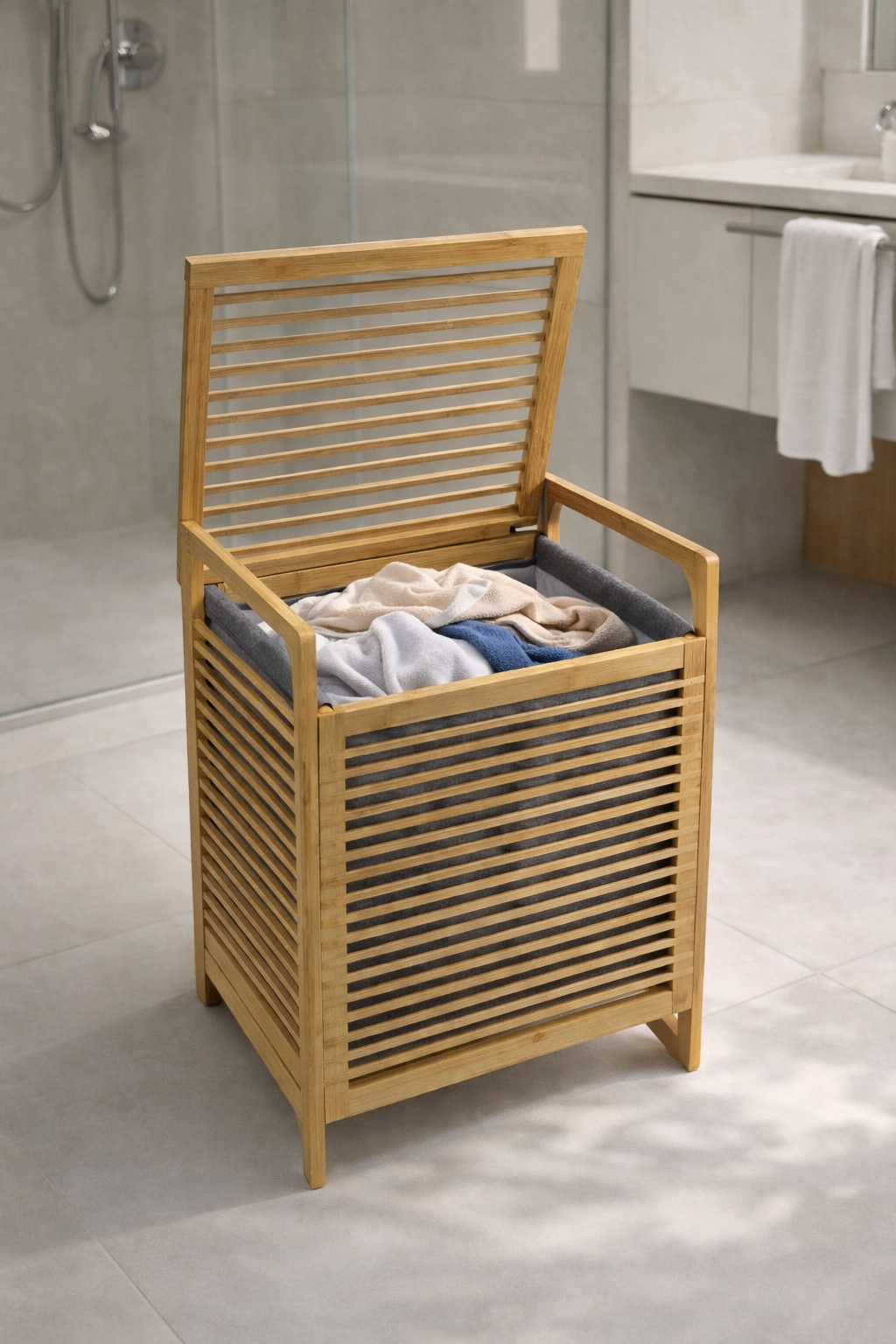 Doğal Bambu Çamaşır Sepeti Kapaklı Katlanabilir Dayanıklı Kirli Sepeti SHN-2100