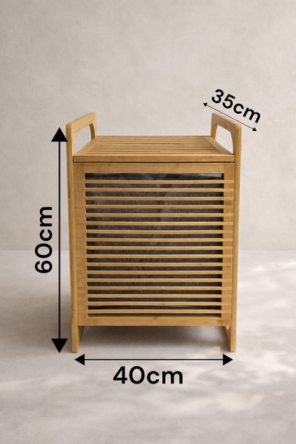 Doğal Bambu Çamaşır Sepeti Kapaklı Katlanabilir Dayanıklı Kirli Sepeti SHN-2100