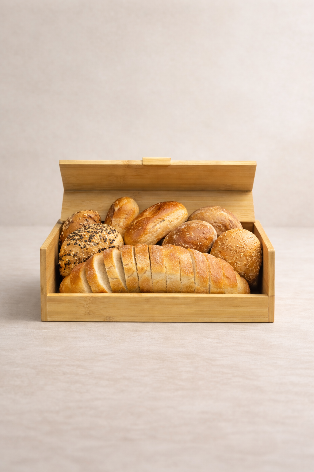 Bambu Retro Ekmeklik Doğal Ahşap Kapaklı Mutfak Tezgahı Ekmek Saklama Kutusu KW-519