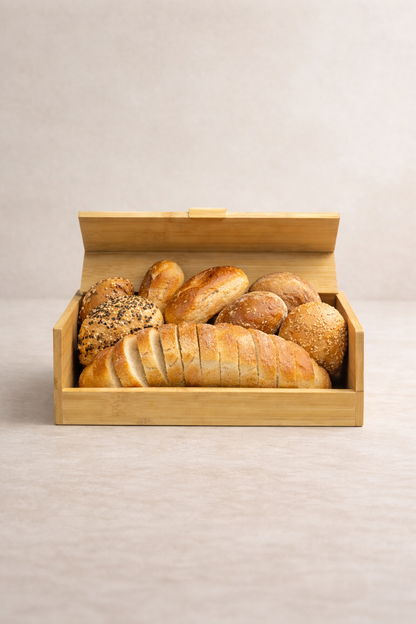 Bambu Retro Ekmeklik Doğal Ahşap Kapaklı Mutfak Tezgahı Ekmek Saklama Kutusu KW-519