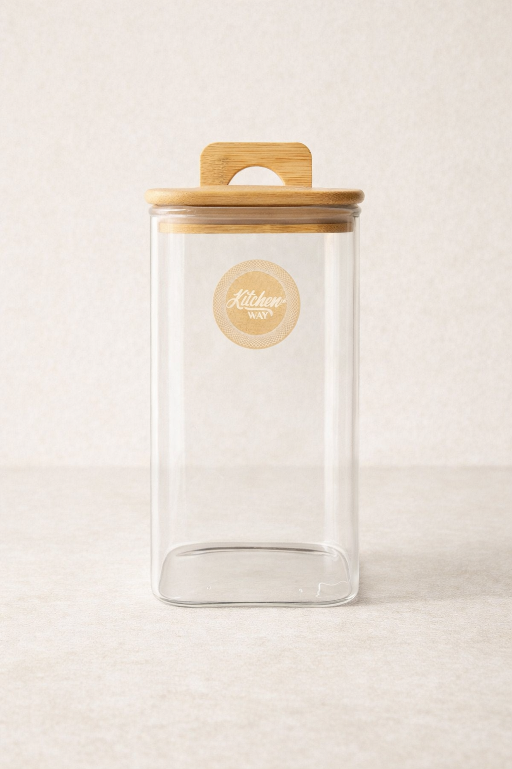 Bambu Conta Kapaklı Borosilikat 1500ml Kare Kavanoz KW-781