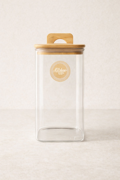 Bambu Conta Kapaklı Borosilikat 1500ml Kare Kavanoz KW-781