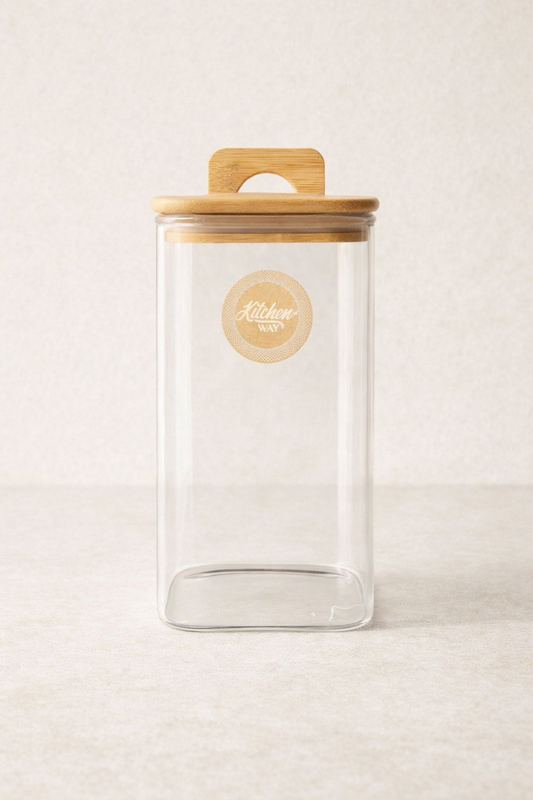 Bambu Conta Kapaklı Borosilikat 1500ml Kare Kavanoz KW-781
