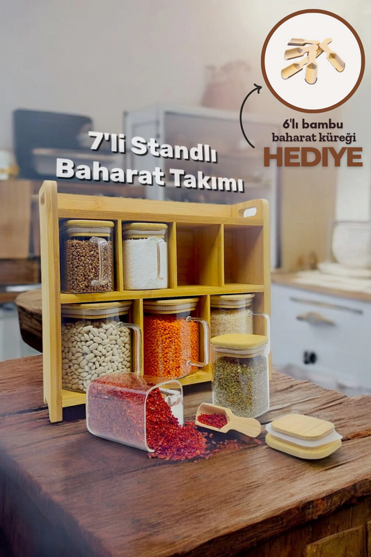 Bambu Standlı 8 Parça Baharatlık Set KW-383