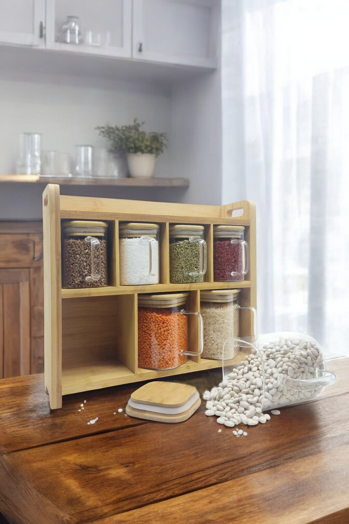 Kitchen Way Bambu Standlı 8 Parça Baharatlık Set KW-383