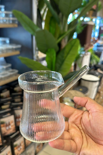 Borosilikat 300ML Çizgi Desenli Cam Cezve KW-066