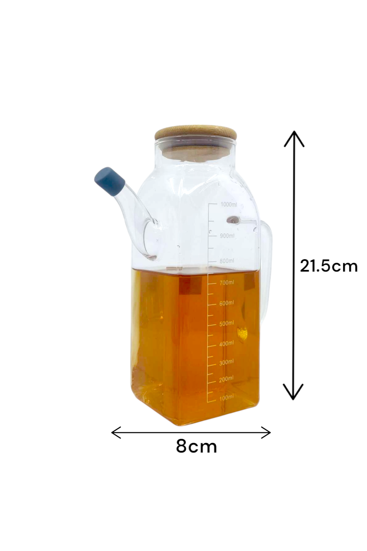 Borosilikat 1 Litre Bambu Kapaklı Contalı Cam Yağdanlık KW-081