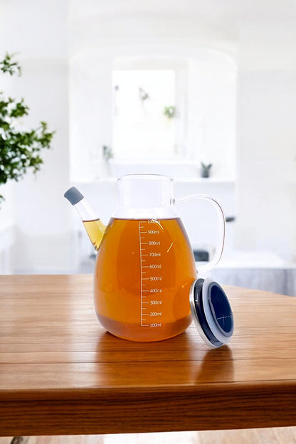 Borosilikat 1 Litre Metal Kapaklı Tombul Cam Yağdanlık KW-630