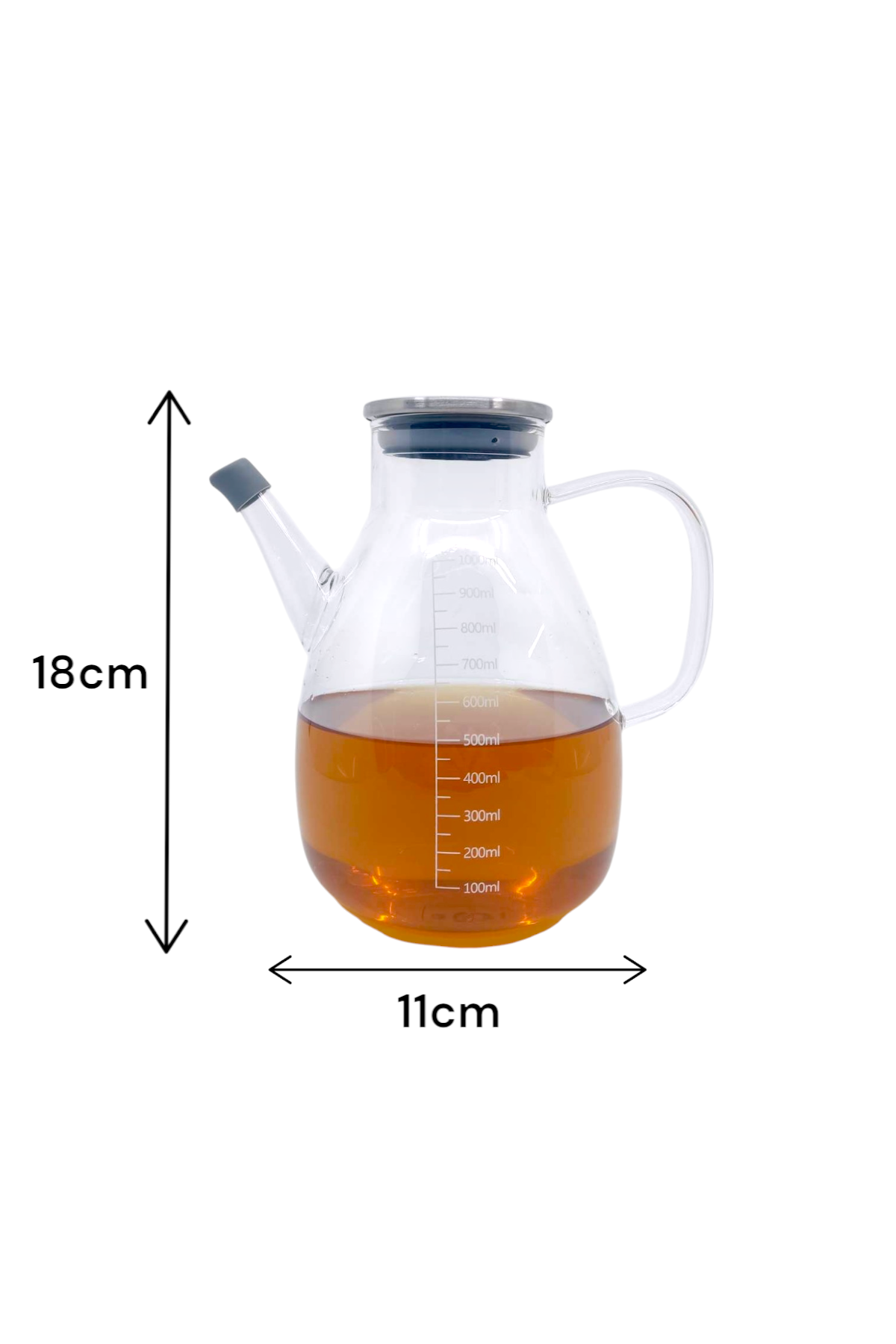 Borosilikat 1 Litre Metal Kapaklı Tombul Cam Yağdanlık KW-630