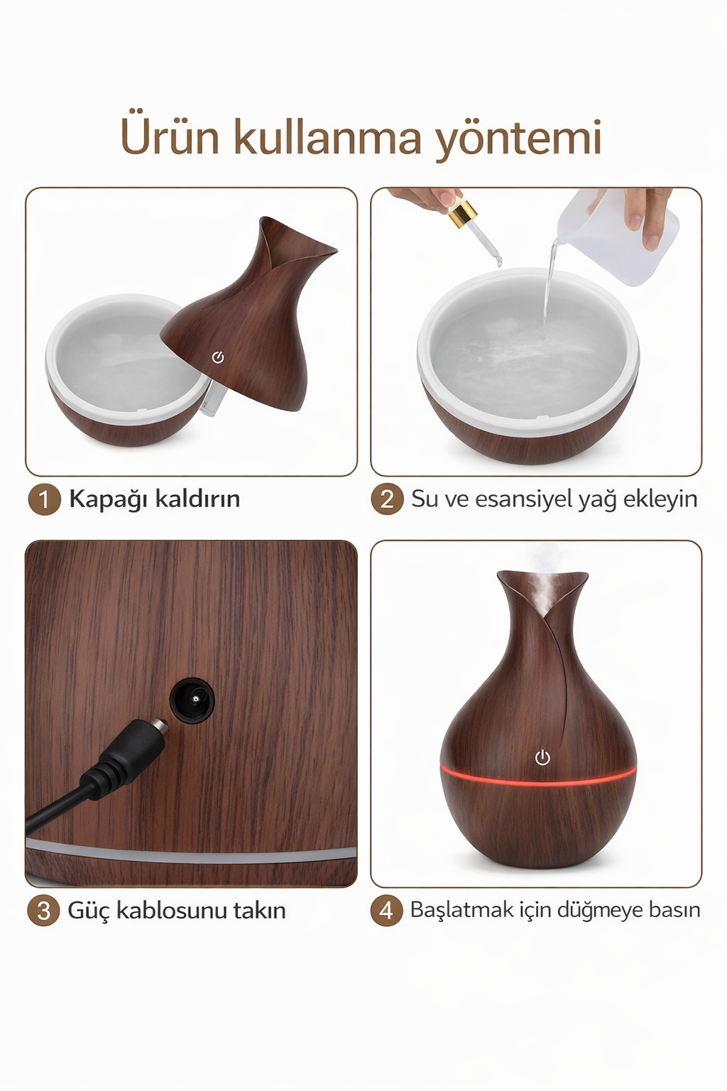 Vazo Buhardanlık Hava Nemlendirici Ultra Sessiz Uzun Süreli Nemlendirme LED Işıklı Aromaterapi SHN-2301