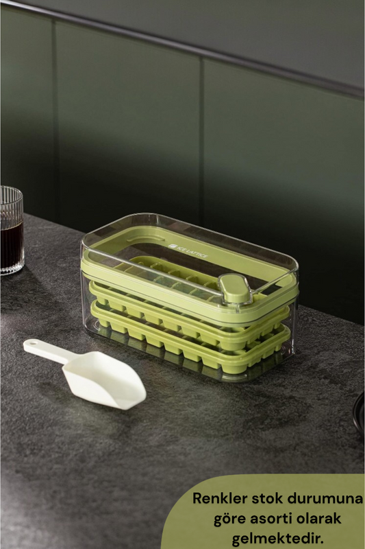 Kapaklı Kutulu Tepsili Buz Küpü Kalıbı ve Buz Kepçesi KW-229