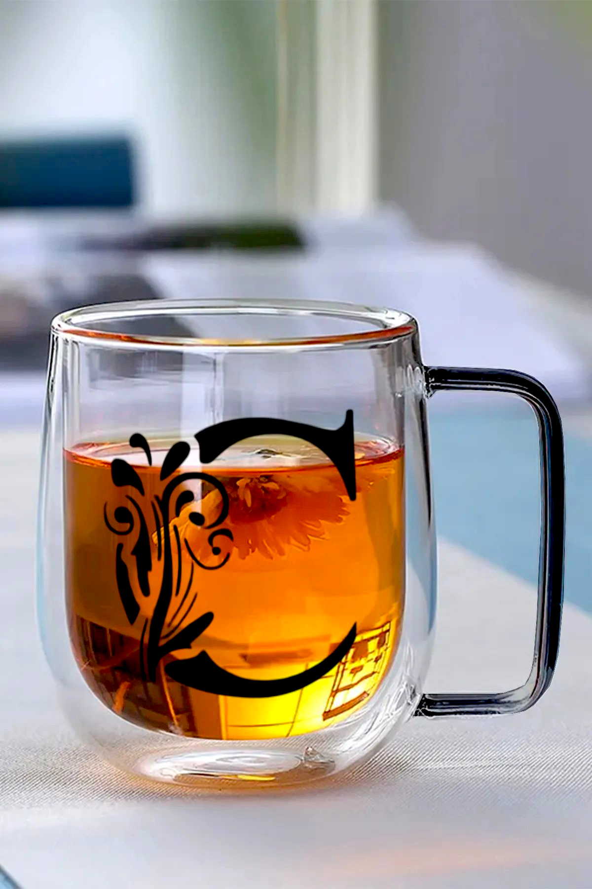 Çift Cidarlı Borosilikat 350ML Harfli Cam Bardak Kupa KW-884