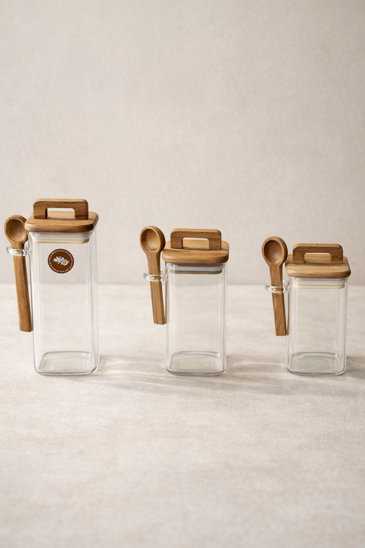 Akasya Kaşıklı Conta Kapaklı Kavanoz Set Baharatlık KW-790 Series