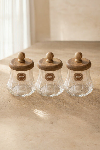 Akasya Conta Kapaklı Cam Kavanoz 550ML Hava Korumalı 3'lü Saklama Kavanoz Seti KW-1167