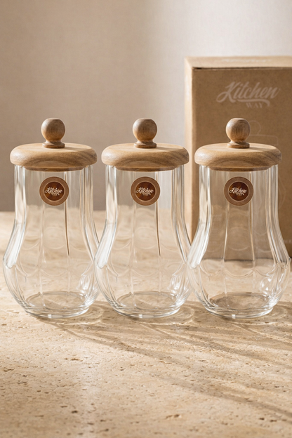 Akasya Conta Kapaklı 3'lü Cam Kavanoz Seti Saklama Kavanozu Mutfak Düzenleyici 750ML KW-1168