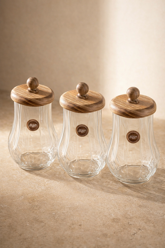 Akasya Kapaklı Cam Kavanoz 950ML 3'lü Contalı Saklama Kavanoz Seti KW-1169