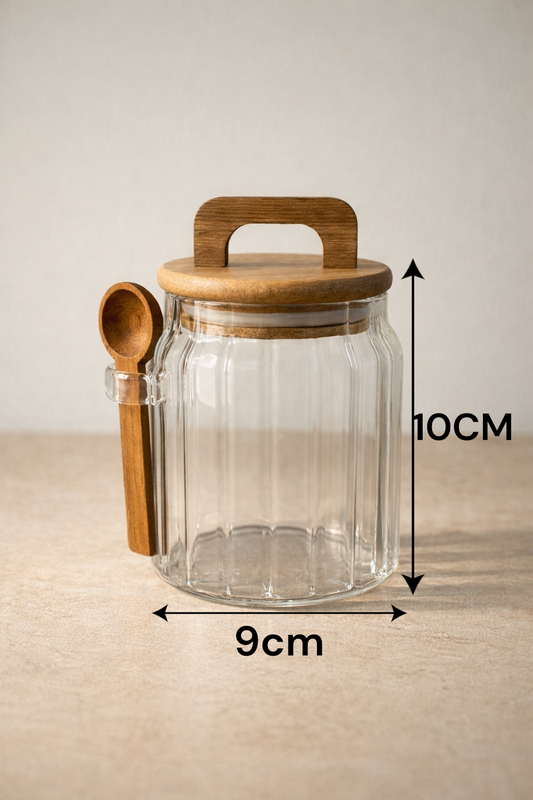 Akasya Kaşıklı Conta Kapaklı Çizgi Desenli 500ML Kavanoz KW-1170