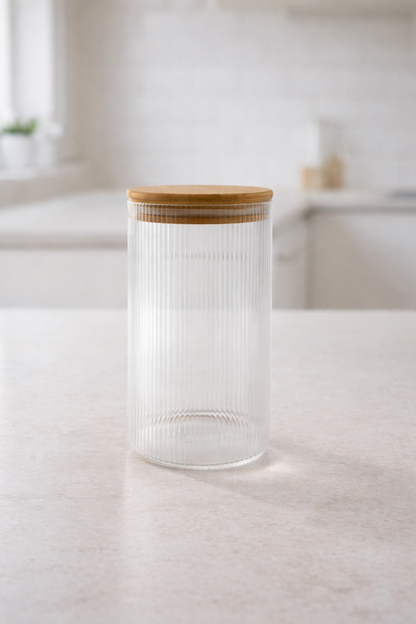 Kitchen Way Bambu Kapaklı Kaşıklı 300ML Contalı Yuvarlak Kavanoz KW-372E