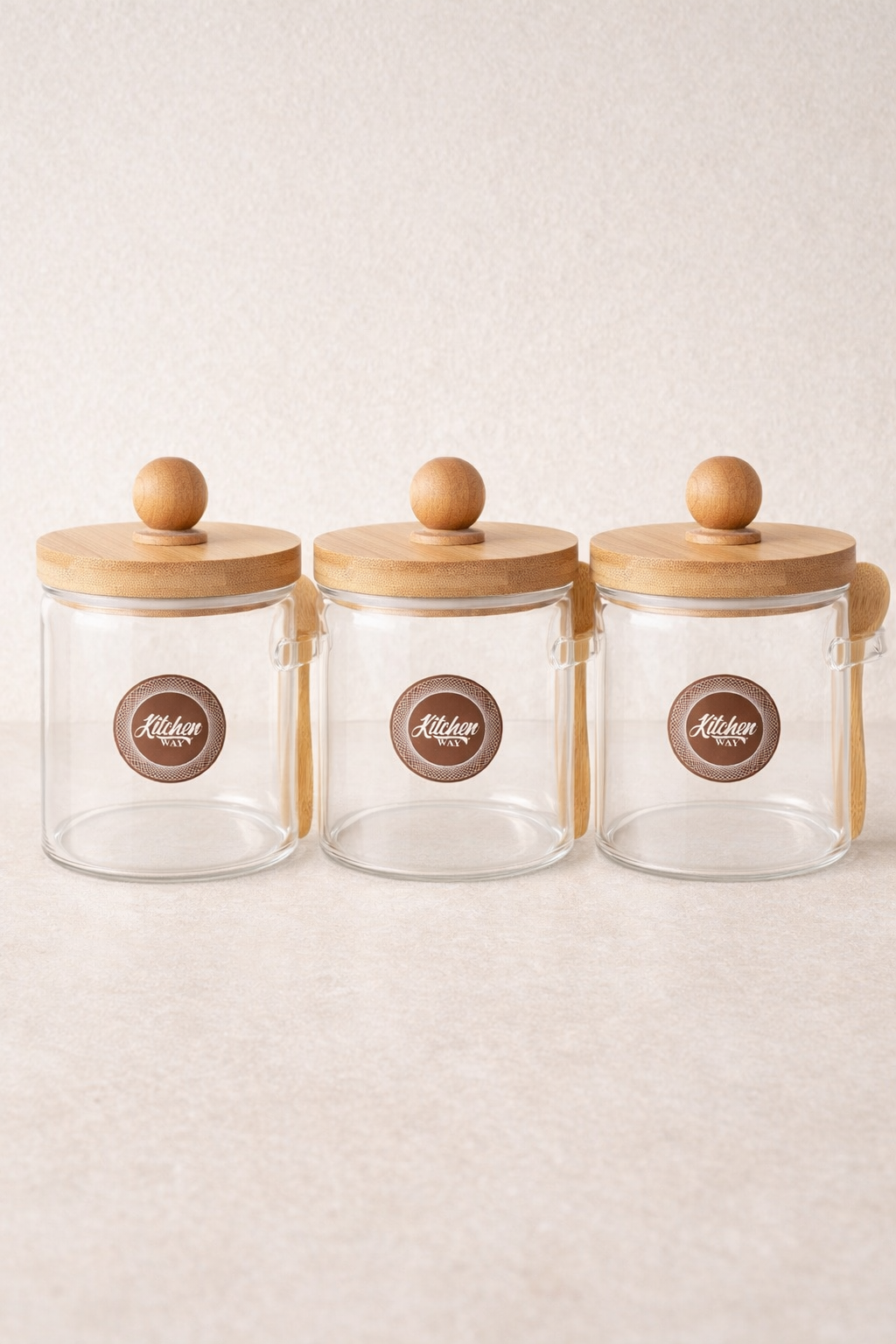 Bambu Kaşıklı Conta Kapaklı Kavanoz Baharatlık KW-738