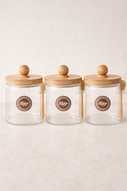 Bambu Kaşıklı Conta Kapaklı Kavanoz Baharatlık KW-738