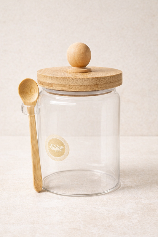 Bambu Kaşıklı Conta Kapaklı Kavanoz Baharatlık KW-739