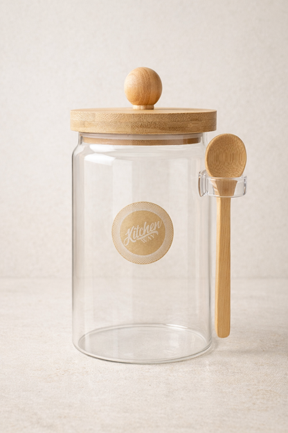 Bambu Kaşıklı Conta Kapaklı Kavanoz Baharatlık KW-740