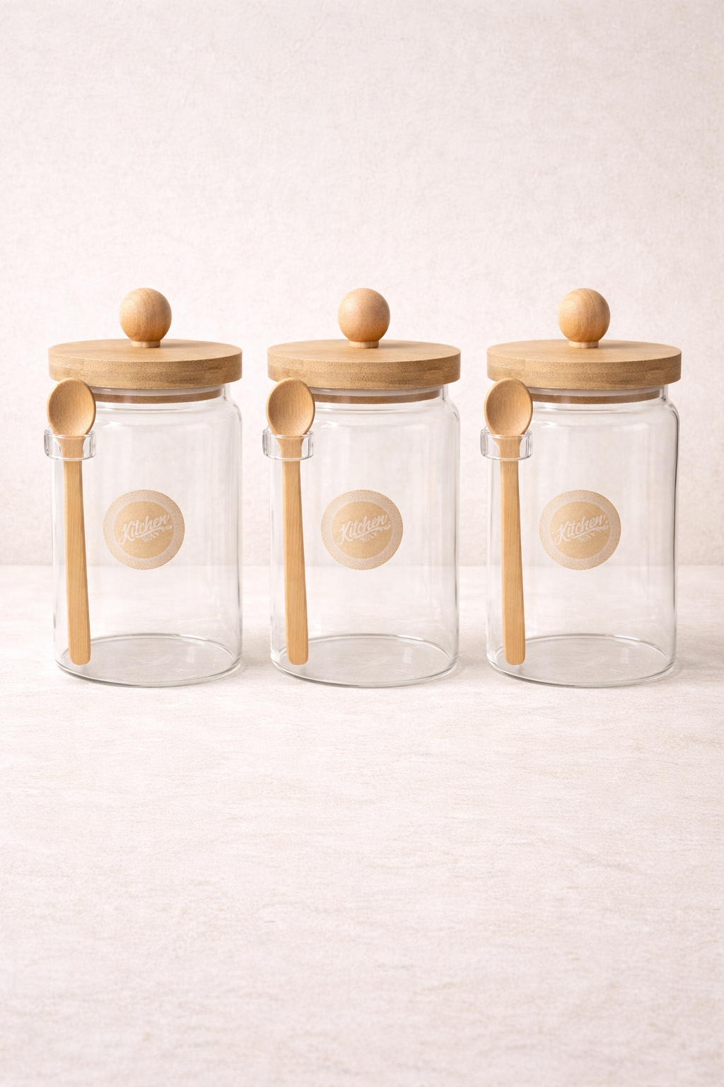 Bambu Kaşıklı Conta Kapaklı Kavanoz Baharatlık KW-740