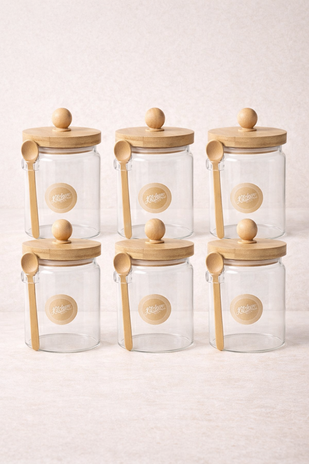 Bambu Kaşıklı Conta Kapaklı Kavanoz Baharatlık KW-740