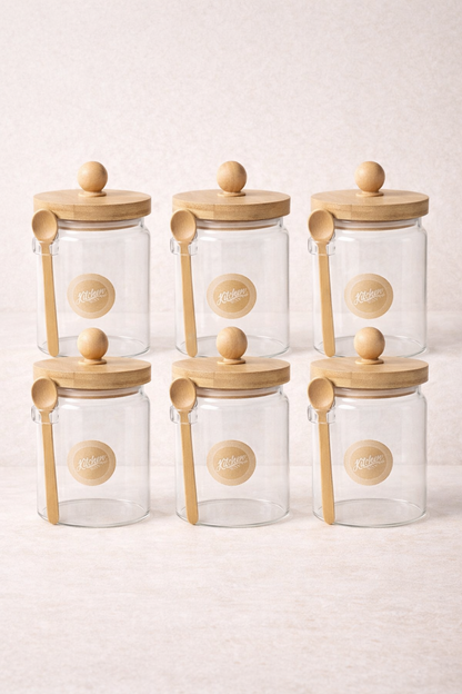 Bambu Kaşıklı Conta Kapaklı Kavanoz Baharatlık KW-740