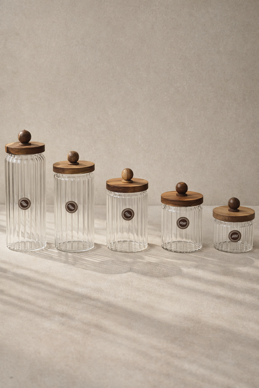 Akasya Conta Kapaklı Kavanoz Çizgi Desenli Set Baharatlık KW-760 Series