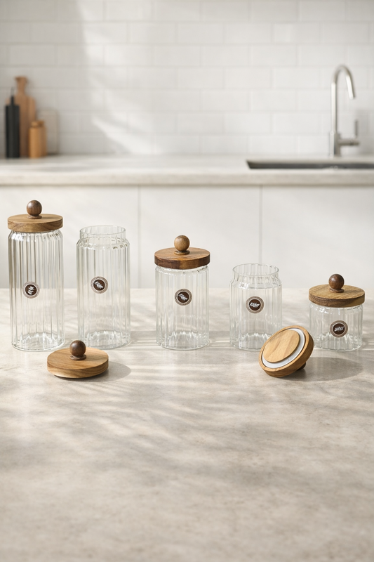 Akasya Conta Kapaklı Kavanoz Çizgi Desenli Set Baharatlık KW-760 Series