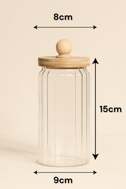 Bambu Conta Kapaklı Borosilikat 1000ml Çizgi Desenli Kavanoz KW-768