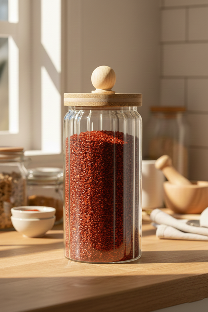 Bambu Conta Kapaklı Borosilikat 1000ml Çizgi Desenli Kavanoz KW-768