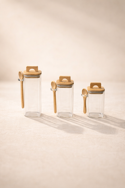 Bambu Kaşıklı Conta Kapaklı Kavanoz Set Baharatlık KW-790-2 Series