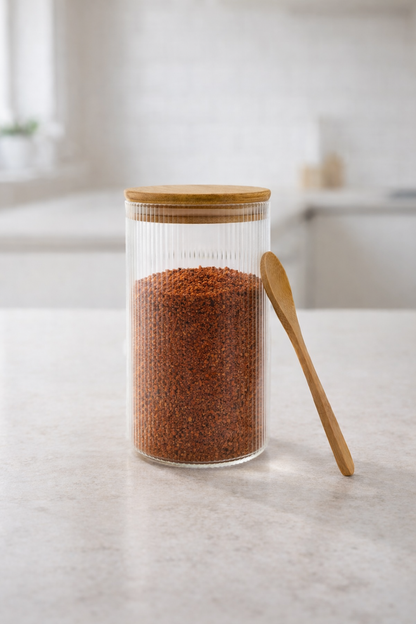 Kitchen Way Bambu Kapaklı Kaşıklı 300ML Contalı Yuvarlak 3'lü Kavanoz Seti KW-372E