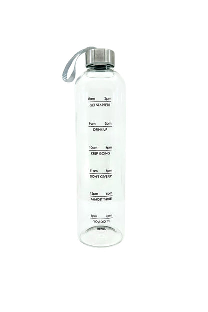 900ML Motivasyon Yazılı Cam Matara Metal Kapaklı İpli KW-342