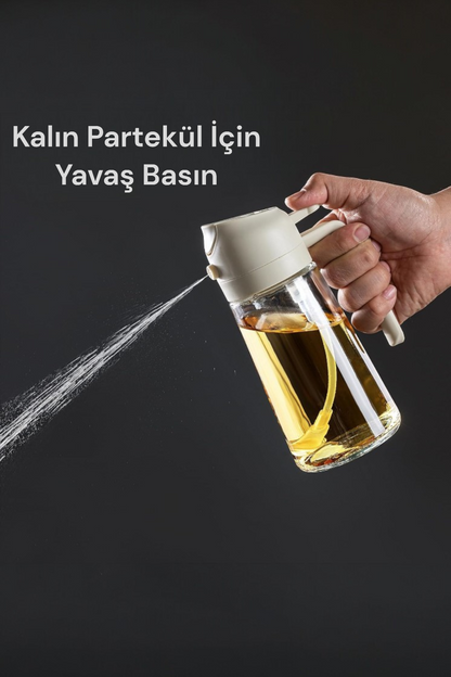 Cam Sprey Yağdanlık 2'si 1 Arada Kullanım Damlatmaz Conta Başlıklı Borosilikat Dökme Ağızlı Yağdanlık KW-345 PHŞPZR QAZWSX