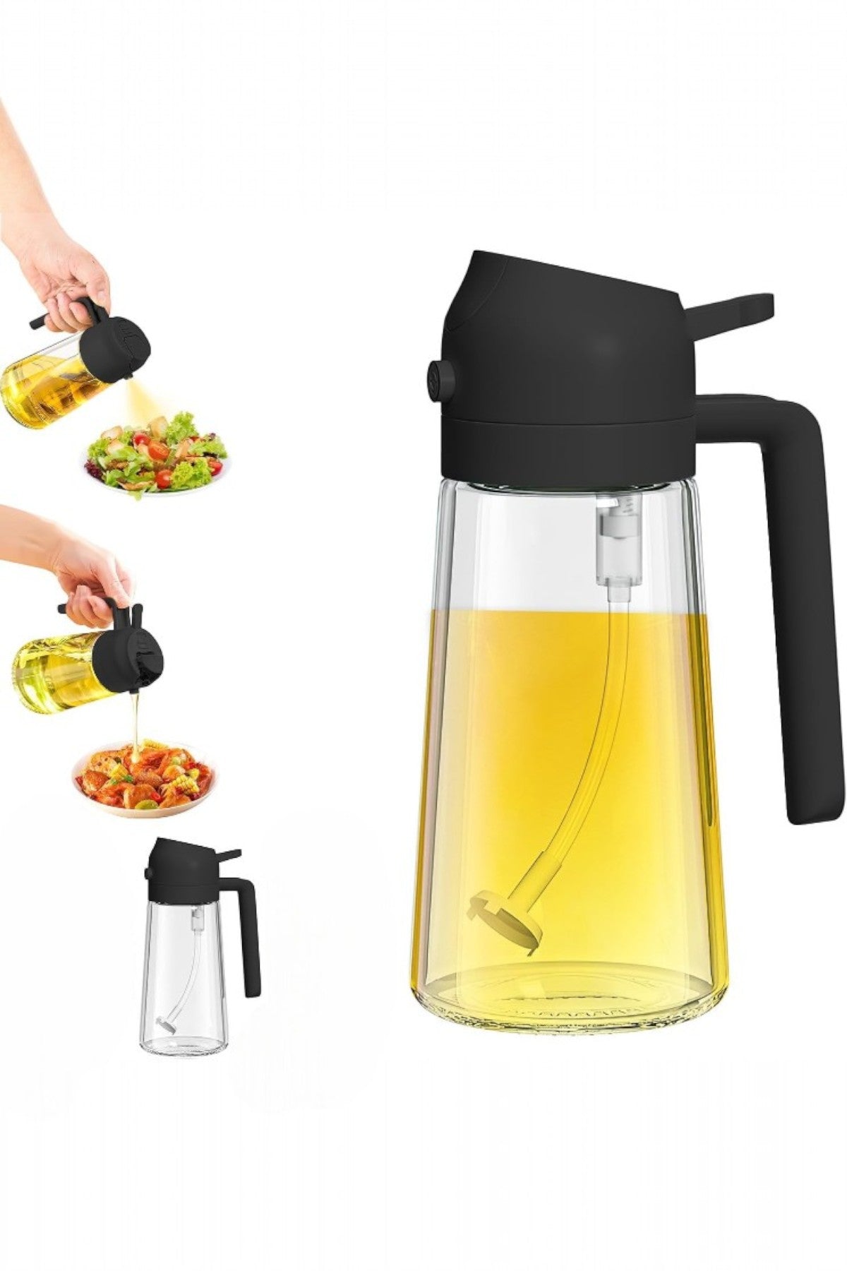 Kitchen Way Cam Sprey Yağdanlık 2'si 1 Arada Kullanım Damlatmaz Conta Başlıklı Borosilikat Dökme Ağızlı Yağdanlık KW-345