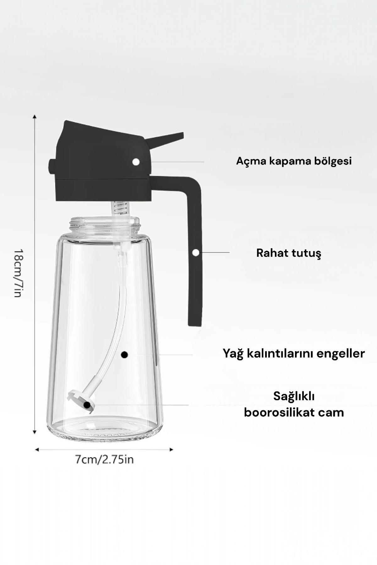 Kitchen Way Cam Sprey Yağdanlık 2'si 1 Arada Kullanım Damlatmaz Conta Başlıklı Borosilikat Dökme Ağızlı Yağdanlık KW-345