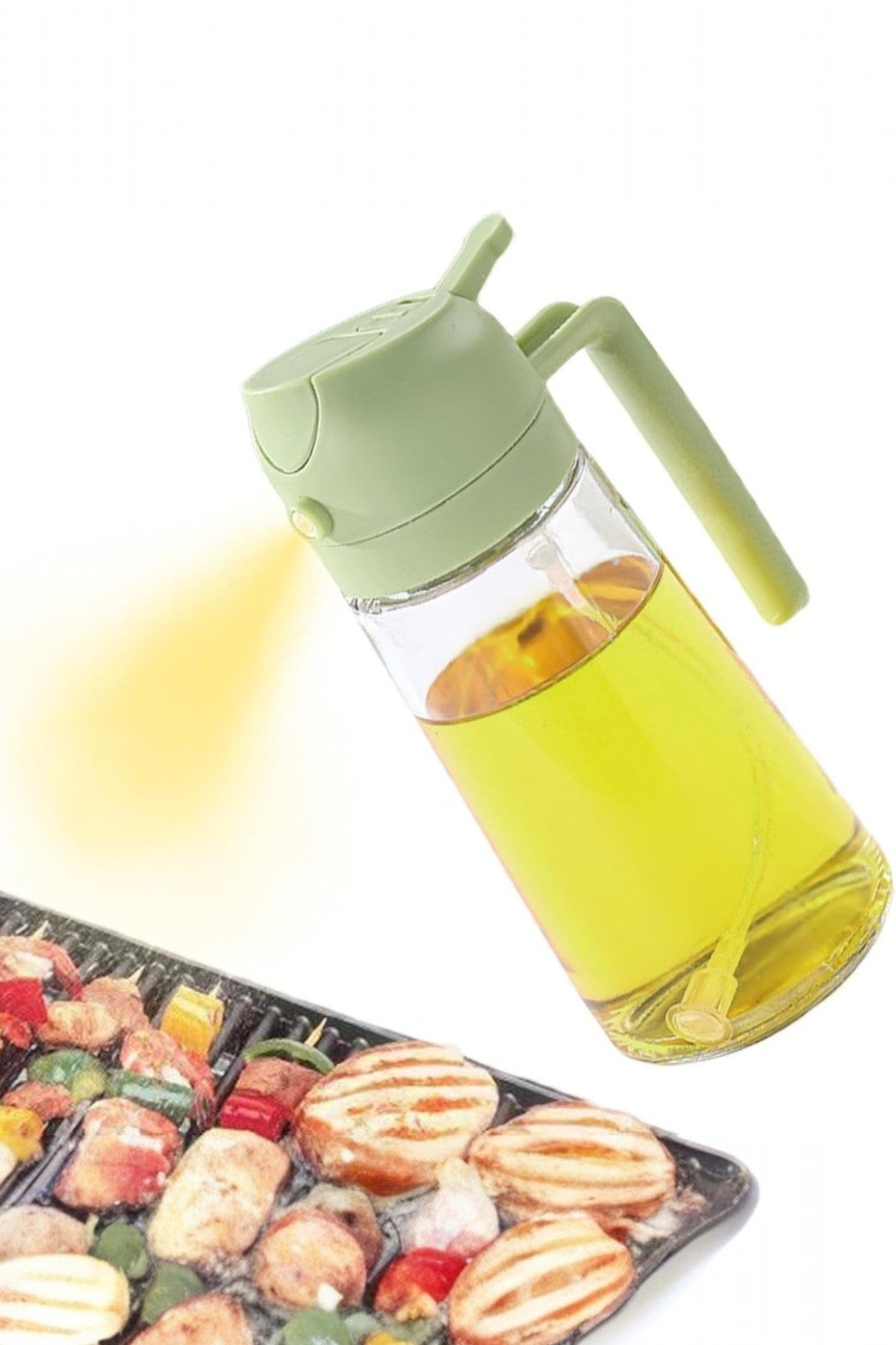 Kitchen Way Cam Sprey Yağdanlık 2'si 1 Arada Kullanım Damlatmaz Conta Başlıklı Borosilikat Dökme Ağızlı Yağdanlık KW-345