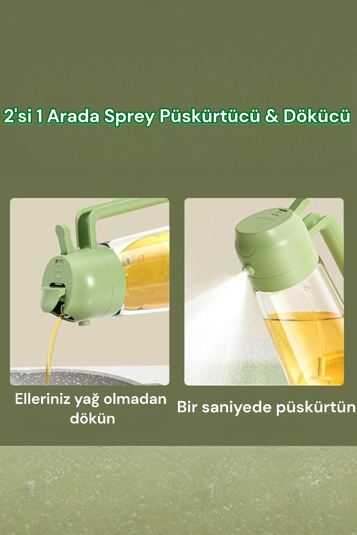 Kitchen Way Cam Sprey Yağdanlık 2'si 1 Arada Kullanım Damlatmaz Conta Başlıklı Borosilikat Dökme Ağızlı Yağdanlık KW-345