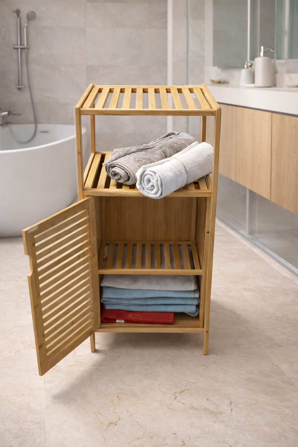 Bambu Çamaşır Sepeti Ayaklı Doğal Bambu Dayanıklı Şık Tasarım SHN-2095