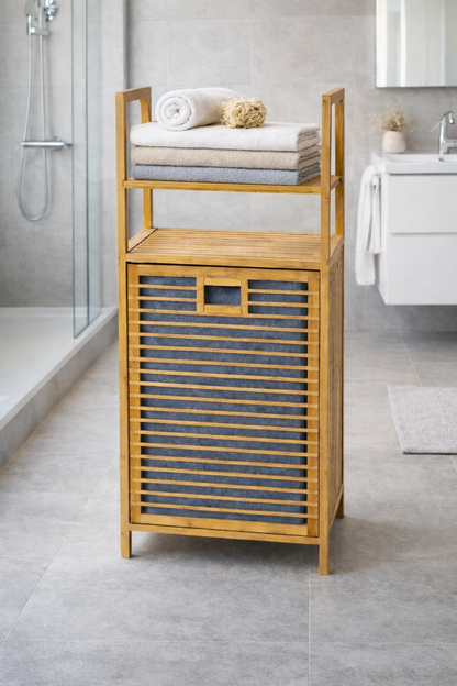 Bambu Çamaşır Sepeti Kapaklı Doğal Bambu Dayanıklı Şık Tasarım SHN-2097